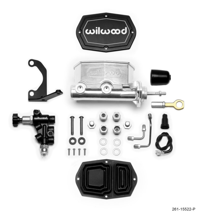 Wilwood Compact Tandem M/C - 7/8in Bore w/Bracket and Valve fits Mustang (Pushrod) - Ball Burnished