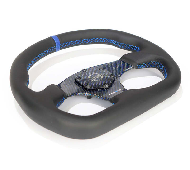 NRG Carbon Fiber Steering Wheel (320mm) Blue CF Center w/Blue Stitch Blue Center Mark Flat Bottom