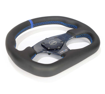 NRG Carbon Fiber Steering Wheel (320mm) Blue CF Center w/Blue Stitch Blue Center Mark Flat Bottom