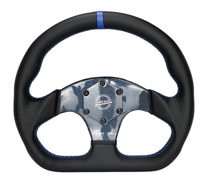 NRG Carbon Fiber Steering Wheel (320mm) Blue CF Center w/Blue Stitch Blue Center Mark Flat Bottom