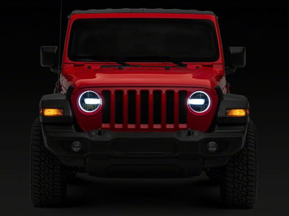 Raxiom 18-23 Jeep Wrangler JL Axial Series 9-In LED Headlights- Black Housing (Clear Lens)