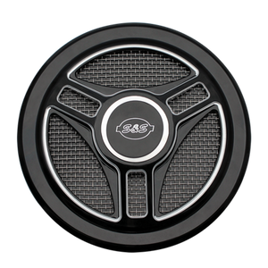 S&S Cycle Stealth Applications Tri-Spoke Air Cleaner Cover w/ Machined Highlights - Gloss Black