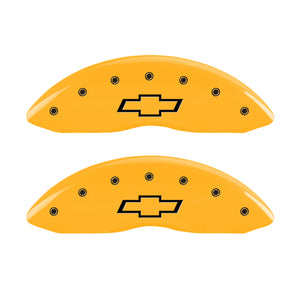 MGP 4 Caliper Covers Engraved F & R Bowtie Yellow Finish Black Char 2014 Chevrolet Express 2500