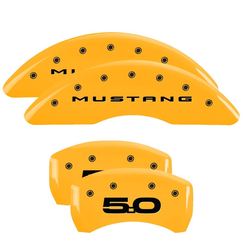 MGP 4 Caliper Covers Engraved Front 2015/Mustang Engraved Rear 2015/50 Yellow finish black ch