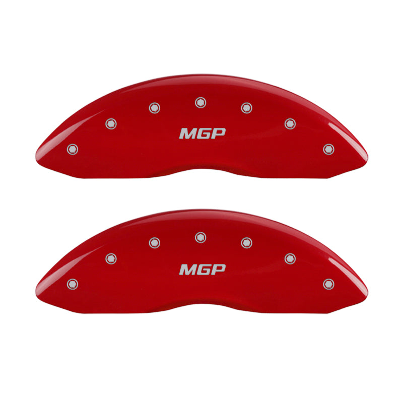 MGP 4 Caliper Covers Engraved Front & Rear MGP Red Finish Silver Char 2014 Chevrolet Express 2500