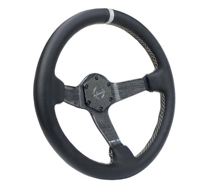 NRG Carbon Fiber Steering Wheel (350mm) Silver Carbon Fiber Center - Silver Stitching & Center Mark