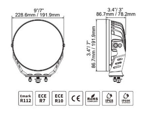 Go Rhino Xplor Blackout Series Round LED Sgl Driving Kit w/DRL (Surface/Thread Stud Mnt) 9in. - Blk