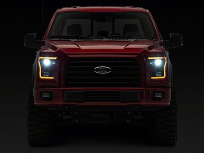 Raxiom 15-17 Ford F-150 LED Projector Headlights with LED Amber DRL- Black Housing- Clear Lens