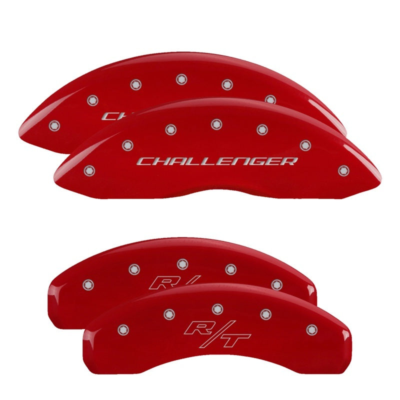 MGP 4 Caliper Covers Engraved Front Block/Challenger Engraved Rear Vintage Style/RT Red fnsh slvr ch