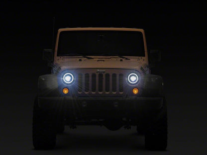 Raxiom 07-18 Jeep Wrangler JK 7-Inch V2 Dragon Eye LED Headlights- Black Housing- Clear Lens
