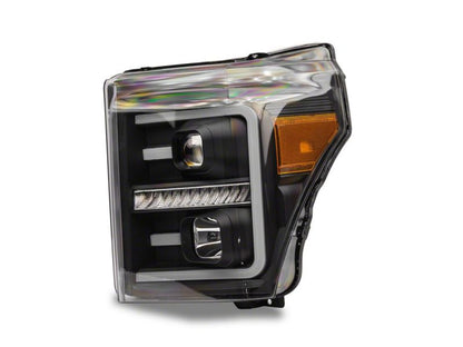 Raxiom 11-16 Ford F-250 Super Duty LED Projector Headlights - Black Housing (Clear Lens)