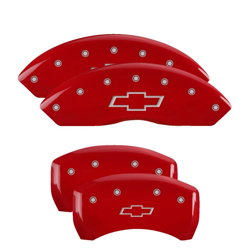 MGP 4 Caliper Covers Engraved Front/Rear Red Powder Coat Finish Sil. Charac 18-19 Chevy Equinox