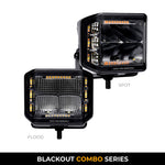 Go Rhino Xplor Blackout Combo Series Cube Sideline LED Flood Lights w/Amber 4x3 - Blk (Pair)