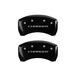 MGP 4 Caliper Covers Engraved Front & Rear Block/Charger Black finish silver ch
