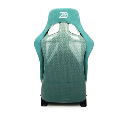 NRG FRP Bucket Seat - 20 Year Anniversary - Microfiber Green w/ White Stripes & Arrow Design - Large