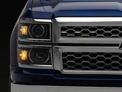 Raxiom 14-15 Chevrolet Silverado 1500 OE Projector Headlights/Chrome Trim- Black- Clear Lens