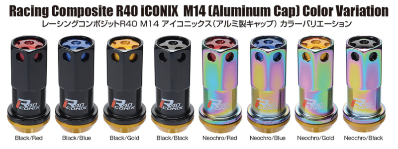 Project Kics 16+4 Black Lock & Lug Nuts R40 Iconix - 14X1.25 (Black Cap)