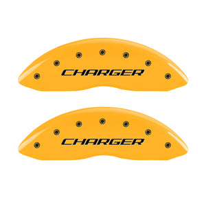 MGP 4 Caliper Covers Engraved Front Charger Engraved Rear RT Yellow finish black ch