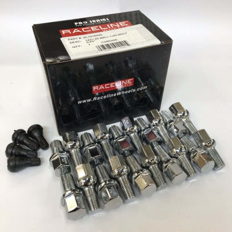Raceline 14x1.50 0.93in Ball Seat Chrome Lug Bolts