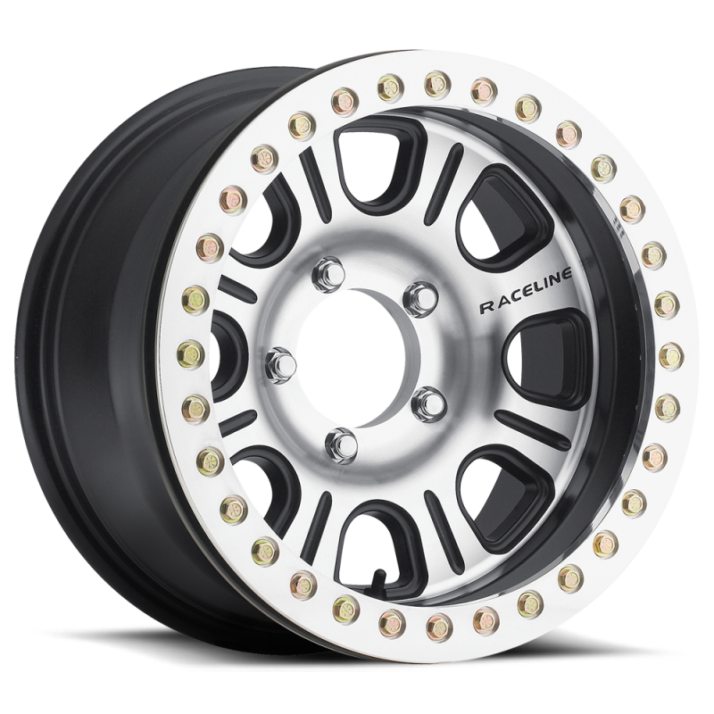 Raceline RT232 Monster 17x8.5in/5x114.3 BP/0mm Offset/83.82mm Bore - Black & Machined Beadlock Wheel