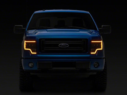 Raxiom 09-14 Ford F-150 CXR Series LED Headlights with Amber DRL- Black Housing- Clear Lens