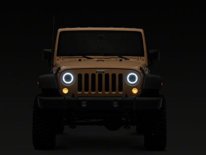 Raxiom 07-18 Jeep Wrangler JK 7-Inch V2 Dragon Eye LED Headlights- Black Housing- Clear Lens