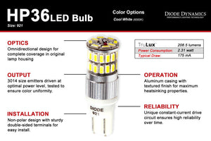 Diode Dynamics 921 LED Bulb HP36 LED - Cool - White (Pair)