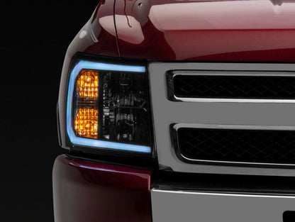 Raxiom 07-13 Chevrolet Silverado 1500 Axial Series Headlights w/ LED Bar- Black Housing (Clear Lens)