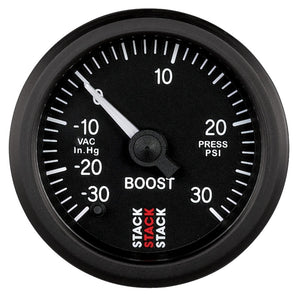 Autometer Stack 52mm -30INHG to +30 PSI (Incl T-Fitting) Pro Stepper Motor Boost Press Gauge - Black