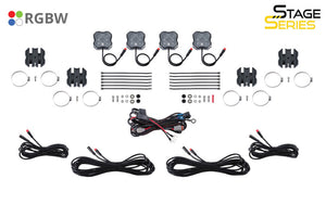 Diode Dynamics Stage Series SXS Rock Light Installer Kit - RGBW M8 w/Controller (4-pack)