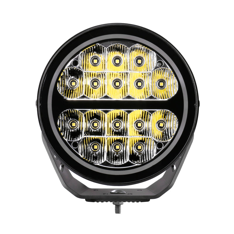 Go Rhino Xplor Blackout Series Round LED Spot Light Beam w/DRL (Surface/Thread Stud Mnt) 7in. - Blk