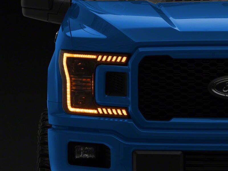 Raxiom 18-20 Ford F-150 LED Halo Surround Headlights with Amber DRL- Black Housing- Clear Lens