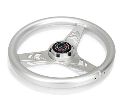 NRG Aluminum Steering Wheel 330mm - Arow Cutout - Ergonomic Grip - Anadized Silver