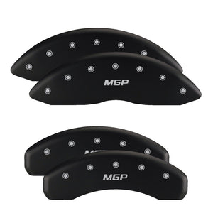 MGP Front set 2 Caliper Covers Engraved Front Chevy racing Black finish silver ch