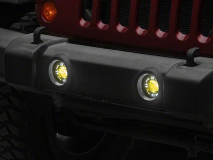 Raxiom 07-18 Jeep Wrangler JK V2 LED Switchback Fog Lights with Amber Turn Signal and Halo Rings