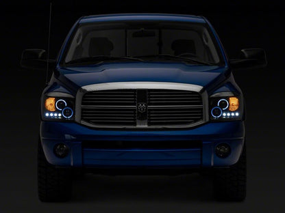 Raxiom 06-08 Dodge RAM 1500 LED Halo Projector Headlights- Black Housing (Clear Lens)