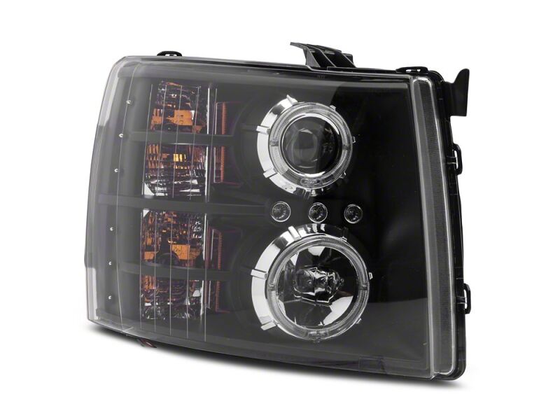 Raxiom 07-13 Chevrolet Silverado 1500 LED Halo Projector Headlights- Black Housing- Clear Lens