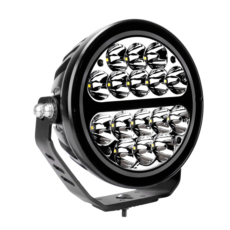 Go Rhino Xplor Blackout Series Round LED Spot Light Beam w/DRL (Surface/Thread Stud Mnt) 7in. - Blk