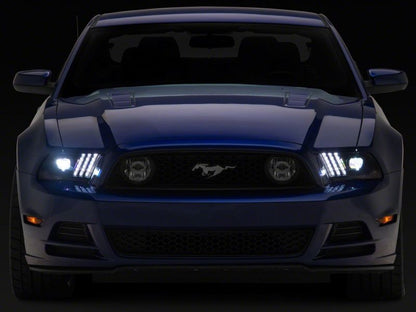 Raxiom 13-14 Ford Mustang LED Projector Headlights SEQL Turn Signals- Black Housing (Clear Lens)