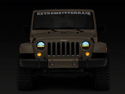 Raxiom 97-18 Jeep Wrangler TJ & JK Axial 7-In LED Headlights w/ DRL - Black Housing (Clear Lens)