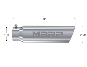 MBRP Universal 5in OD Angled Rolled End 4in Inlet 18in Lgth T304 Exhaust Tip