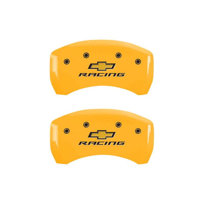 MGP 4 Caliper Covers Engraved Front & Rear Chevy racing Yellow finish black ch