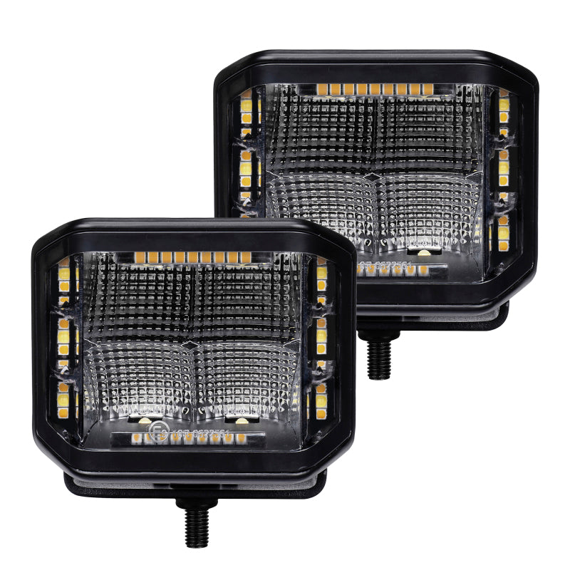 Go Rhino Xplor Blackout Combo Series Cube Sideline LED Flood Lights w/Amber 4x3 - Blk (Pair)