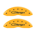 MGP 4 Caliper Covers Engraved Front & Rear Cursive/Charger Yellow finish black ch