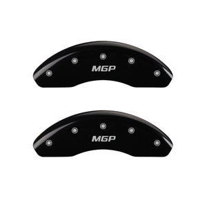 MGP 4 Caliper Covers Engraved Front & Rear MGP Black Finish Silver Char 2014 Chevrolet Express 2500