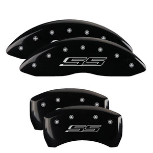 MGP 4 Caliper Covers Engraved Front & Rear Bowtie Black Finish Silver Char 2016 Chevrolet SS