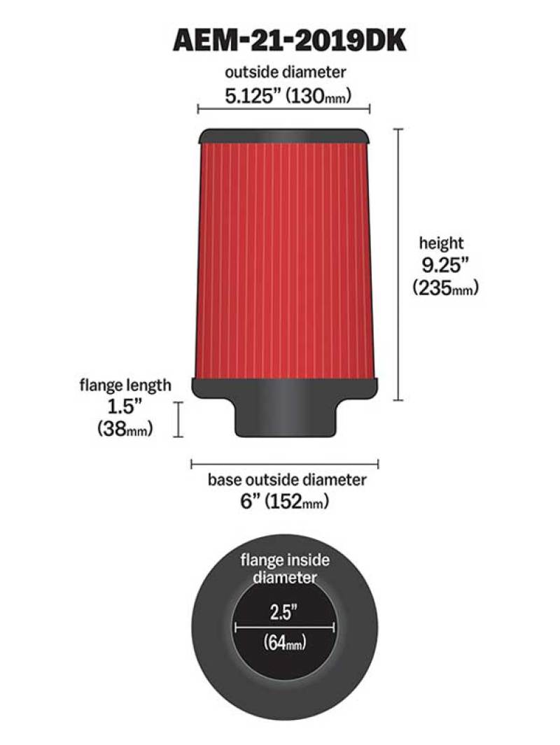 AEM Dryflow Air Filter 2.5in X 9in Dryflow