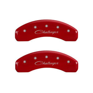 MGP 4 Caliper Covers Engraved Front & Rear Cursive/Challenger Red finish silver ch