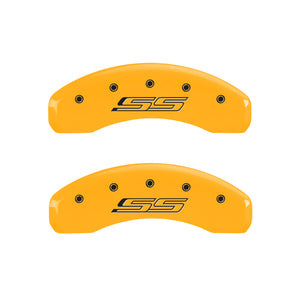 MGP 4 Caliper Covers Engraved Front Gen 5/Camaro Engraved Rear Gen 5/SS Yellow finish black ch
