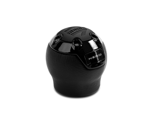 Momo Nero Shift Knob - Black Leather, Black Chrome Insert, with Reverse Lockout